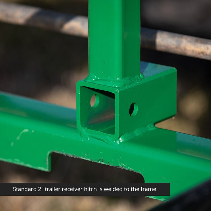 Standard 2-inch trailer receiver hitch is welded to the frame
