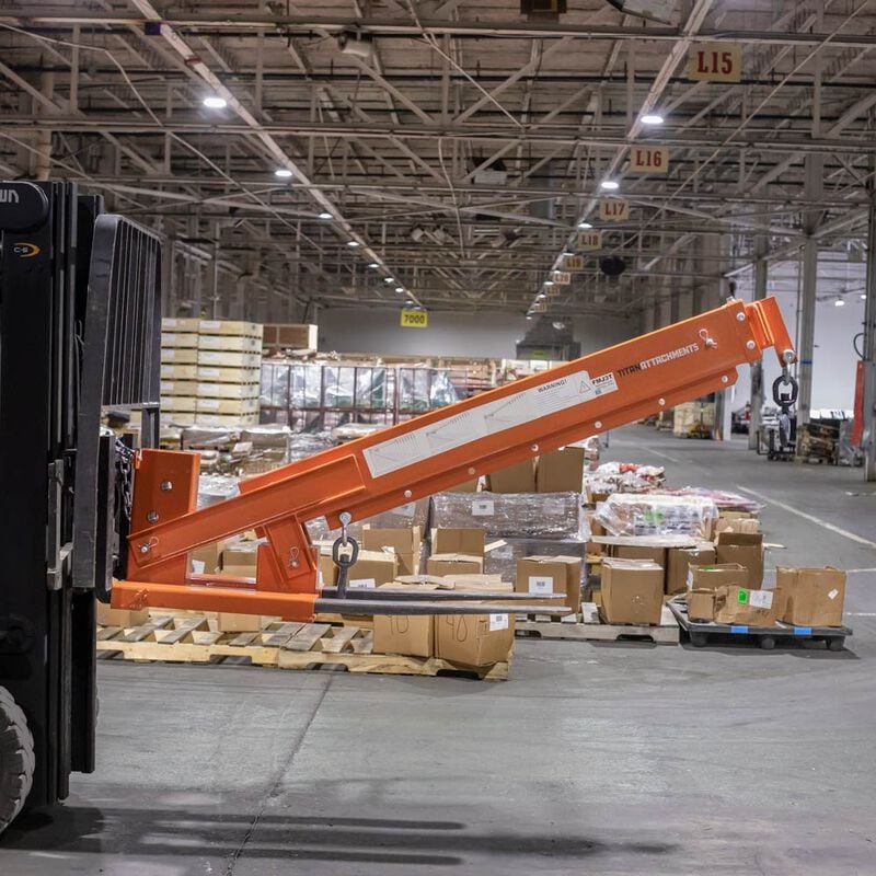 Adjustable Hoist Pivoting Forklift Jib Boom Crane 6000 lb. Lift Capacity