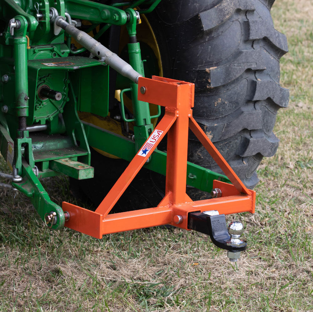 USA Made 3 Point Orange 2 Receiver Hitch - Fits Category 1 Tractors -  Adapter for Farm Equipment and Standard Trailers