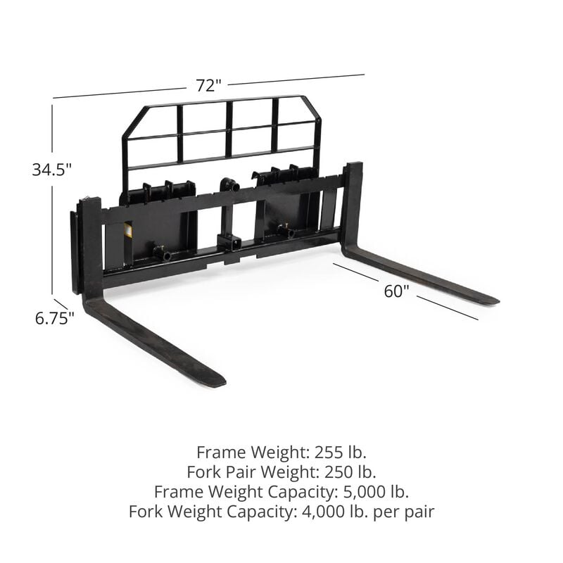 72" XL Pallet Fork Attachment, 60" Fork Blades